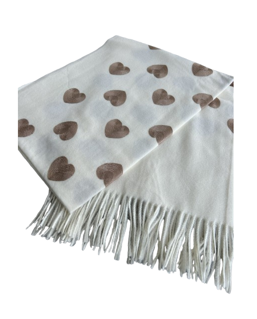 D512 Baltas šalikas su širdelėmis