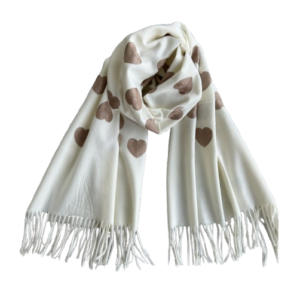 D512 Baltas šalikas su širdelėmis