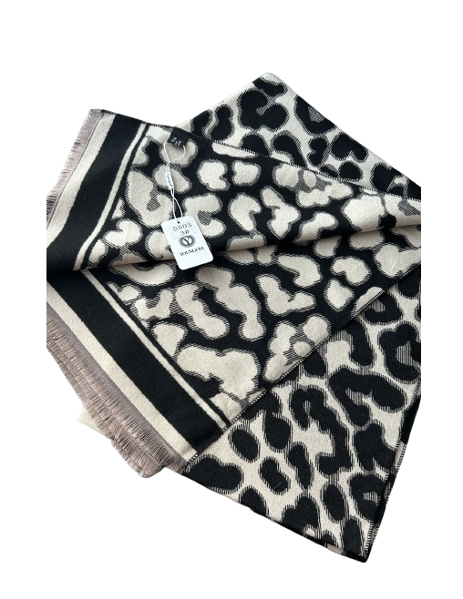 S503 Leopardo rašto juodas šalikas