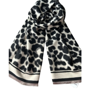 S503 Leopardo rašto juodas šalikas